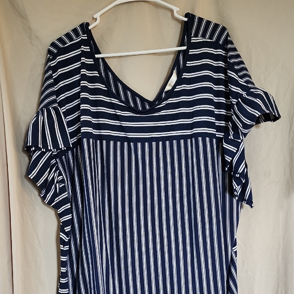 Navy and White Striped Blouse